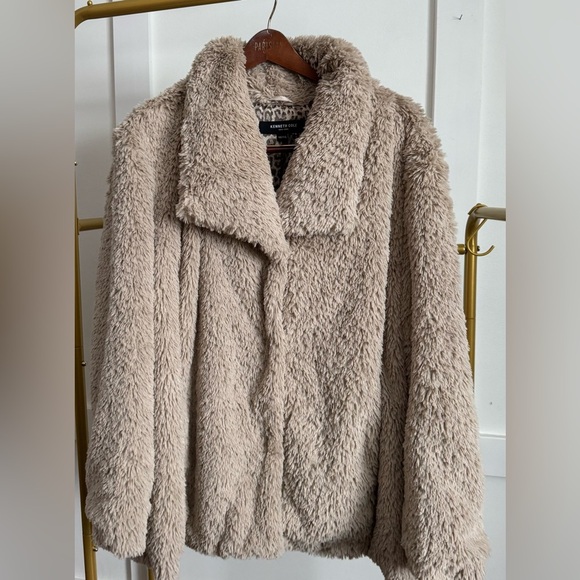 Kenneth Cole Faux Fur Tan Soft Leopard Lined Coat Womens Size 1X - Picture 2 of 11
